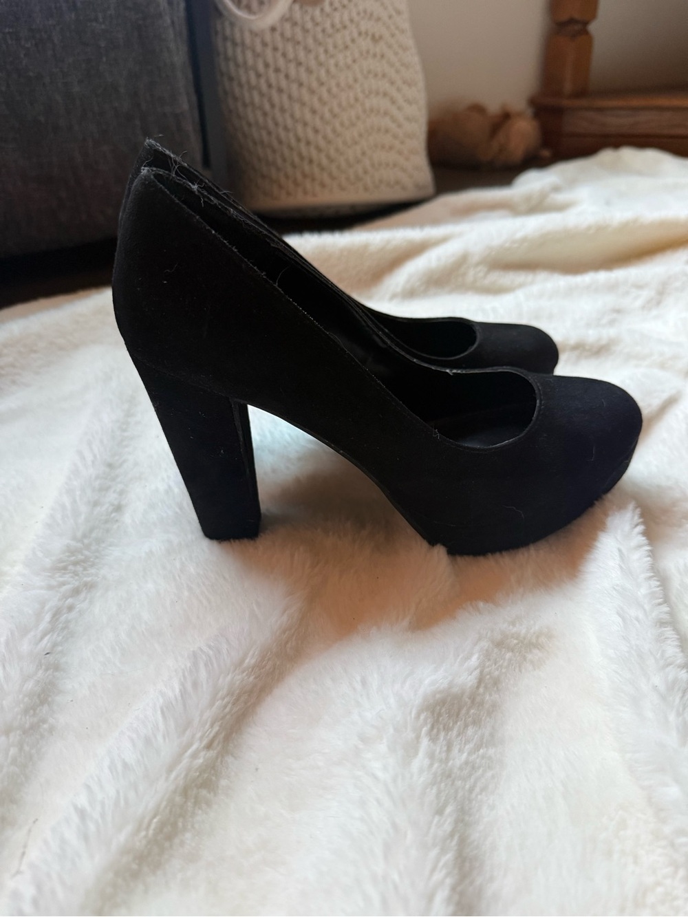 Candie's Black Suede Platform Block Heel Pumps